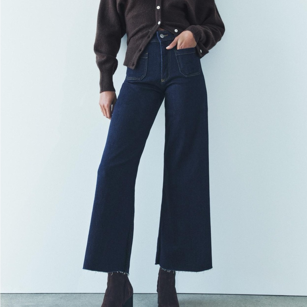 Zara Dark Blue Wide-Leg High-Waist Jeans